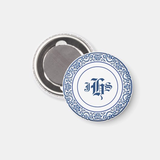 Klassisches Retro Personalisiertes Monogramm blaue Magnet (Vorderseite/Rückseite)