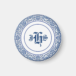 Klassisches Retro Personalisiertes Monogramm blaue Magnet