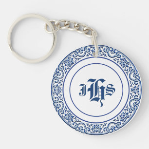Klassisches Retro Personalisiertes Monogramm blaue Schlüsselanhänger
