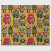 Klassisches Retro-Roboter-Muster-Wrap-Papier Geschenkpapier (Flach)