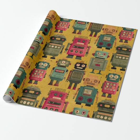 Klassisches Retro-Roboter-Muster-Wrap-Papier Geschenkpapier (Ungerollt)