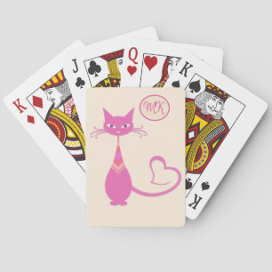 Klassisches Retro-Rosa-Katze-Herz-Schwanz-Monogram Spielkarten