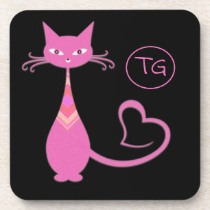 Klassisches Retro-Rosa-Kitty-Katze-Herz-Schwanz-Mo Getränkeuntersetzer