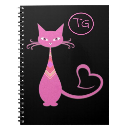 Klassisches Retro-Rosa-Kitty-Katze-Herz-Schwanz-Mo Notizblock (Vorderseite)