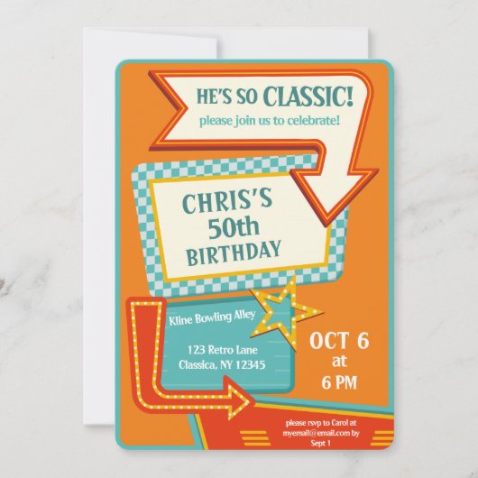 Klassisches Retro Vintages Zeichen 50 Geburtstag Einladung (Vorderseite)