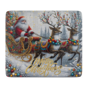 Klassisches/Retro-Weihnachtsmann & Rentiere Schneidebrett