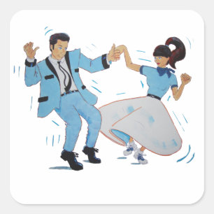 Klassisches Rock'n'Roll Jive Tänzer-Cartoon Quadratischer Aufkleber