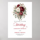 Klassisches romantisches tiefrotes Blumen-Willkomm Poster (Vorne)