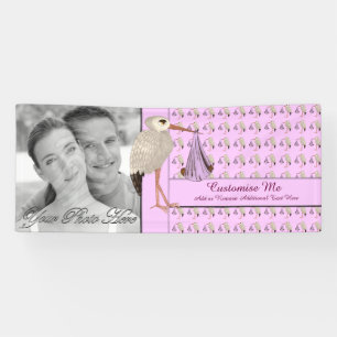 Klassisches Rosa 2 des Storch-(Baby auf der Weise) Banner