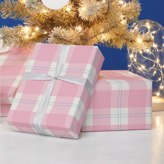 Klassisches Rosa & Blau Preppy Karo Geschenkpapier (Feiertage)