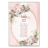 Klassisches Rosa-Blumen-Tischschild mit Goldglitte Tischnummer (Vorderseite)