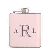 Klassisches Rosa Dreibuchstabenmonogramm Flachmann (Vorderseite)