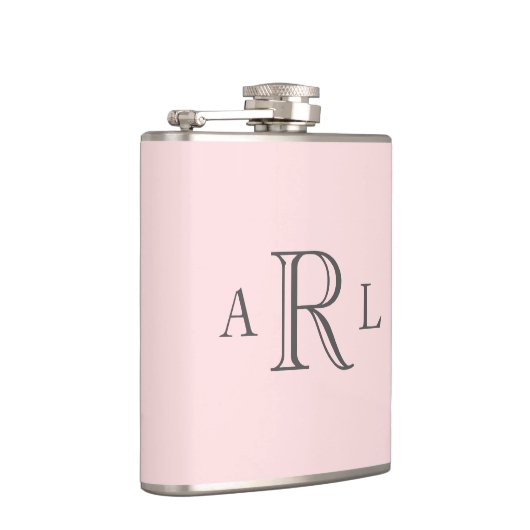 Klassisches Rosa Dreibuchstabenmonogramm Flachmann (Rechts)