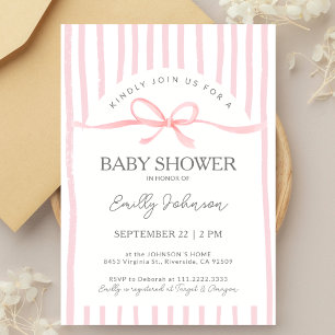 Klassisches rosa gestreiftes Band-Baby-Partygesche Einladung