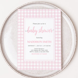 Klassisches rosa Gingham-Baby-Shower Einladung