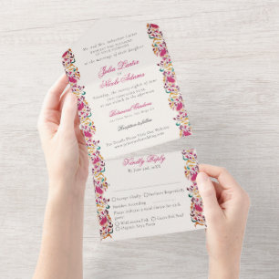 Klassisches Rosa Grün Gelb Floral Schwan Vogel Hoc All In One Einladung
