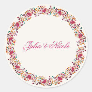 Klassisches Rosa Grün Gelb Floral Schwan Vogel Hoc Runder Aufkleber