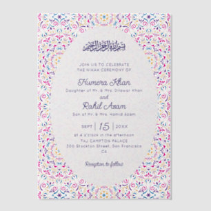 Klassisches Rosa Lila Blau Juwel Gold Muslimische Pergament Einladungen