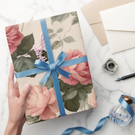 Klassisches rosa Rosen-Cream-Blumenmuster Geschenkpapier