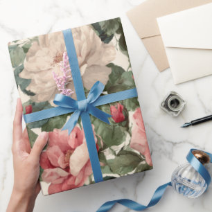 Klassisches rosa Rosen-Cream-Blumenmuster Geschenkpapier