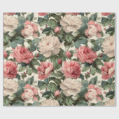 Klassisches rosa Rosen-Cream-Blumenmuster Geschenkpapier (Flach)