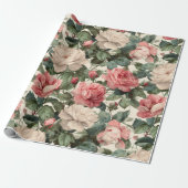 Klassisches rosa Rosen-Cream-Blumenmuster Geschenkpapier (Ungerollt)