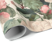 Klassisches rosa Rosen-Cream-Blumenmuster Geschenkpapier (Rolleneckpunkt)