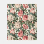 Klassisches rosa Rosen-Creme-Blumenmuster Fleecedecke (Vorderseite)