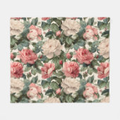 Klassisches rosa Rosen-Creme-Blumenmuster Fleecedecke (Vorderseite (Horizontal))