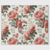 Klassisches rosa Rosen-Creme-Blumenmuster Geschenkpapier (Flach)