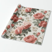 Klassisches rosa Rosen-Creme-Blumenmuster Geschenkpapier (Ungerollt)