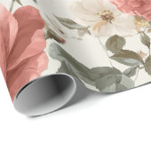Klassisches rosa Rosen-Creme-Blumenmuster Geschenkpapier (Rolleneckpunkt)