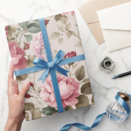 Klassisches rosa Rosen-Creme-Blumenmuster Geschenkpapier