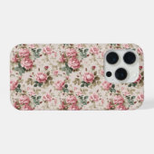 Klassisches rosa Rosen-Creme-Blumenmuster iPhone Hülle (Rückseite (Horizontal))