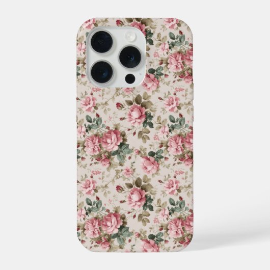 Klassisches rosa Rosen-Creme-Blumenmuster iPhone Hülle (Rückseite)