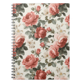 Klassisches rosa Rosen-Creme-Blumenmuster Notizblock