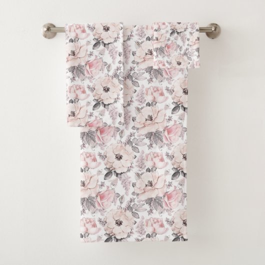 Klassisches rosa u. graues Muster Badhandtuch Set (Insitu)