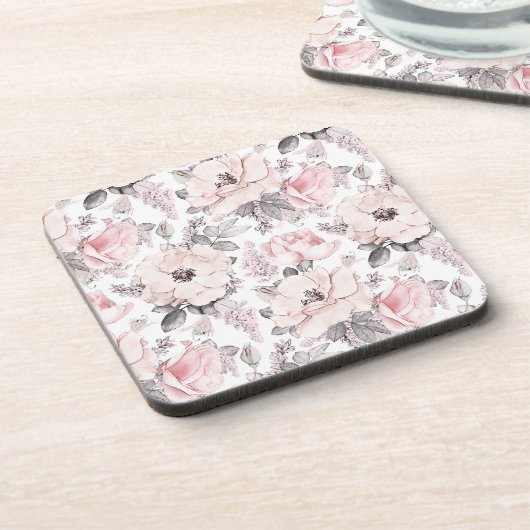 Klassisches rosa u. graues Muster Getränkeuntersetzer (Linke Seite)