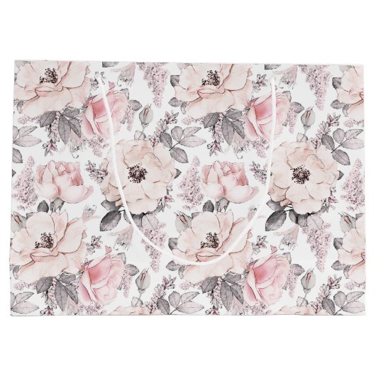 Klassisches rosa u. graues Muster Große Geschenktüte (Rückseite)