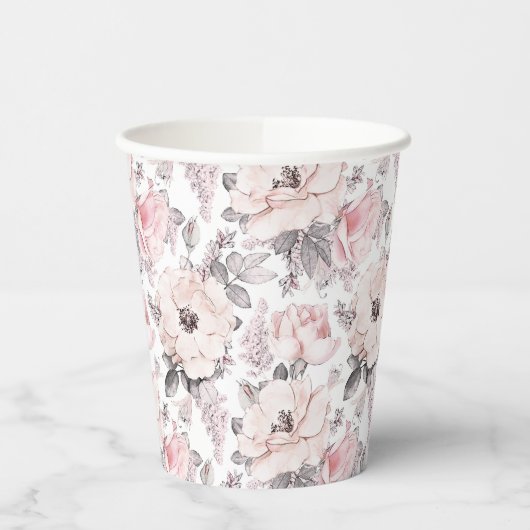 Klassisches rosa und graues Muster Pappbecher (Links)