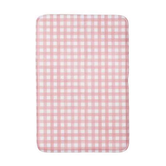 Klassisches Rosa und Weiß Gingham Kariert Gemuster Badematte (Vorderseite Vertikal)