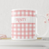 Klassisches Rosa und Weiß Gingham Kariert Personal Kaffeetasse