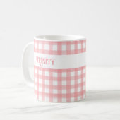 Klassisches Rosa und Weiß Gingham Kariert Personal Kaffeetasse (Vorderseite Links)