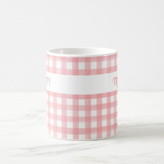 Klassisches Rosa und Weiß Gingham Kariert Personal Kaffeetasse (Mittel)