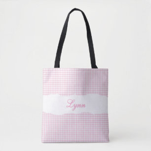 Klassisches Rosa & Weiß Gingham Personalisierter Tasche
