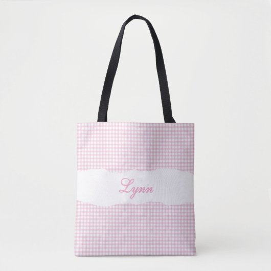 Klassisches Rosa & Weiß Gingham | Personalisierter Tasche (Vorderseite)