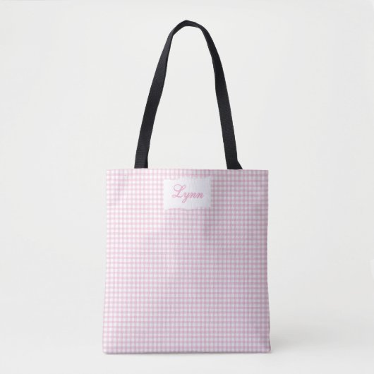 Klassisches Rosa & Weiß Gingham | Personalisierter Tasche (Vorderseite)