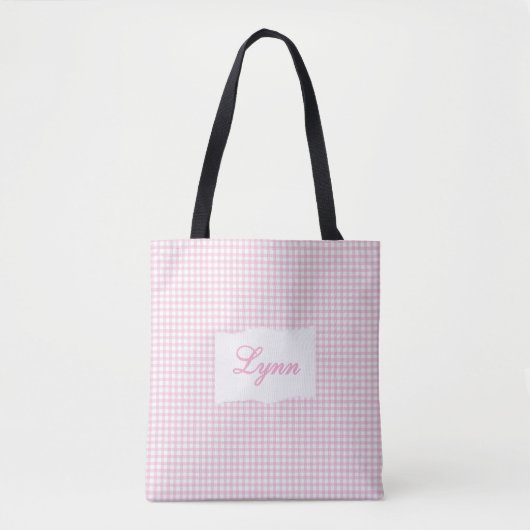 Klassisches Rosa & Weiß Gingham | Personalisierter Tasche (Vorderseite)