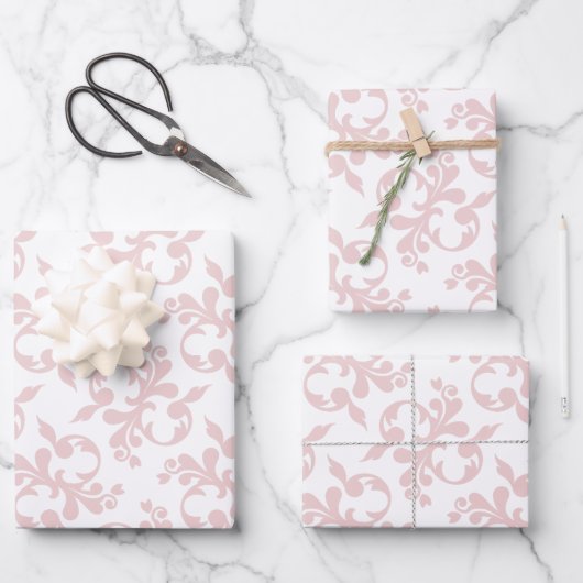 Klassisches Rosa Weiß Rokoko Muster Weihnachten Geschenkpapier Set (Vorderseite)