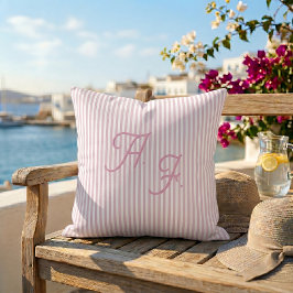 Klassisches Rosa Weiß Streifen Küstenmonogramm Kissen